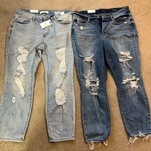 BUNDLE NWT Judy BLUE 14W Distressed Blue and Light Blue Women's Jeans